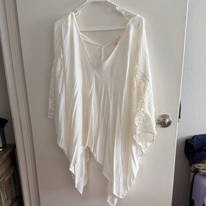 Love Stitch Cream Poncho with Lace Detail